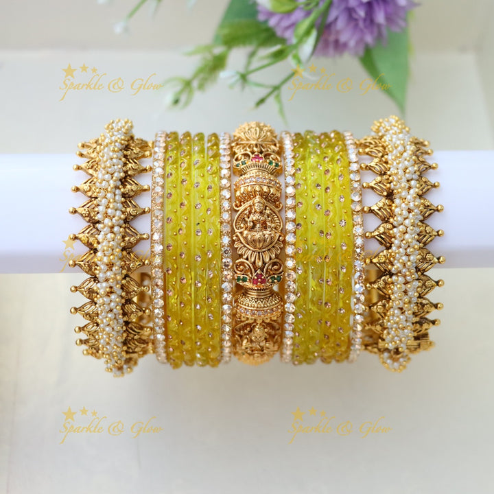 Exquisite Lakshmi Pearl Bridal Bangle Set for Elegance
