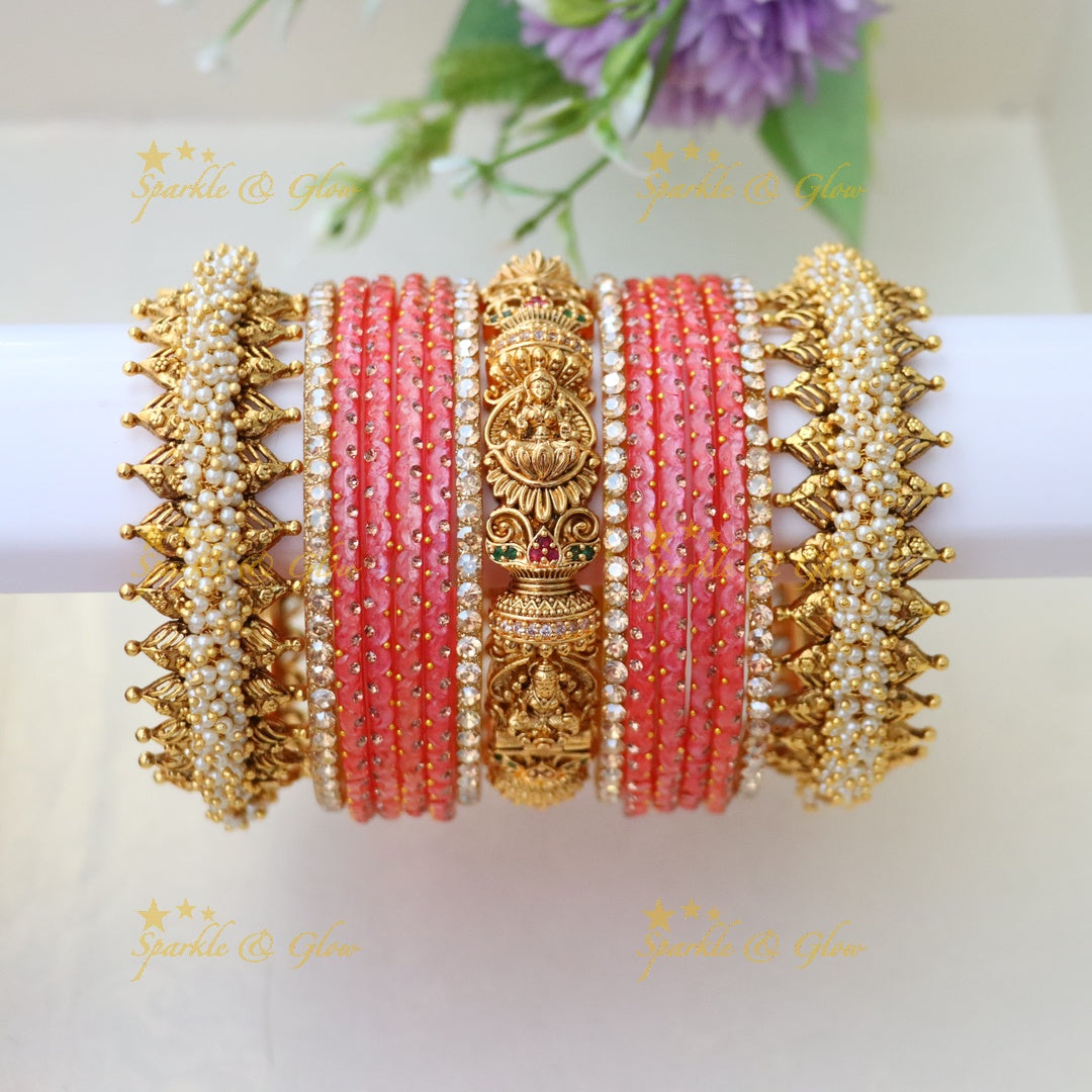 Exquisite Lakshmi Pearl Bridal Bangle Set for Elegance