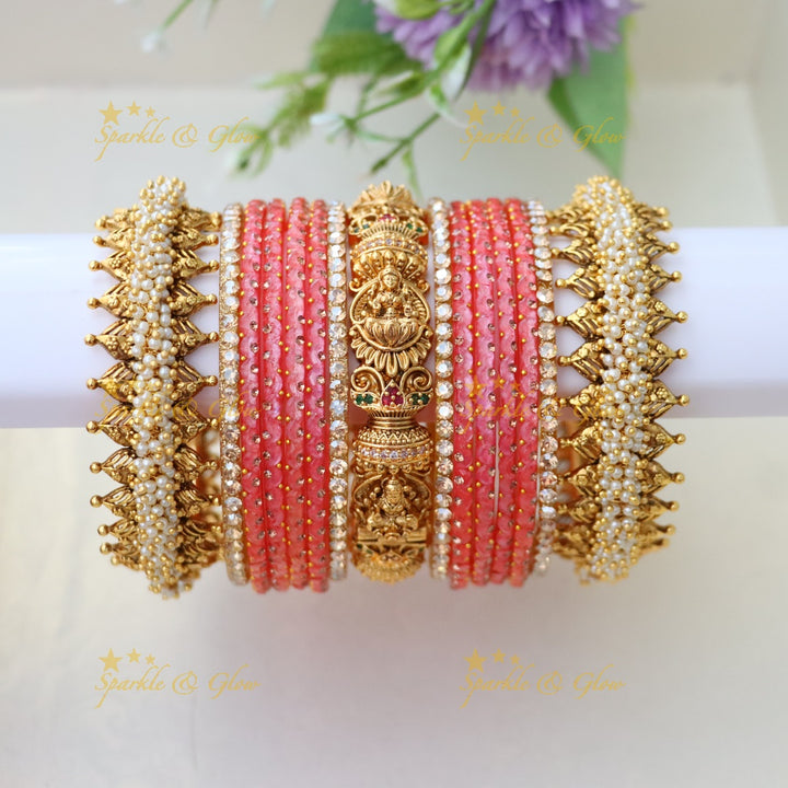 Exquisite Lakshmi Pearl Bridal Bangle Set for Elegance