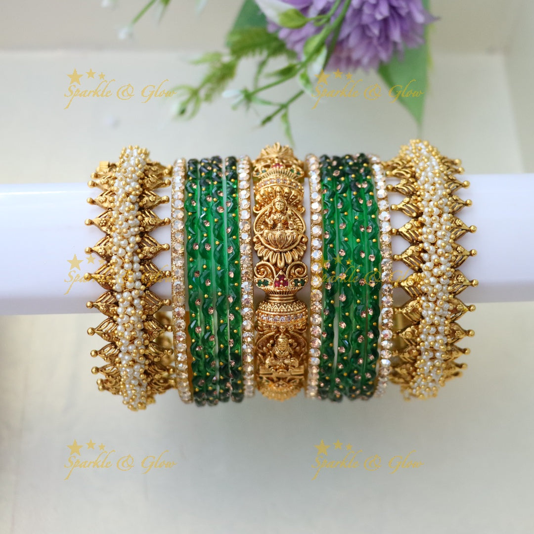 Exquisite Lakshmi Pearl Bridal Bangle Set for Elegance