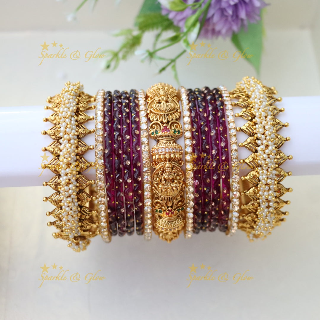 Exquisite Lakshmi Pearl Bridal Bangle Set for Elegance
