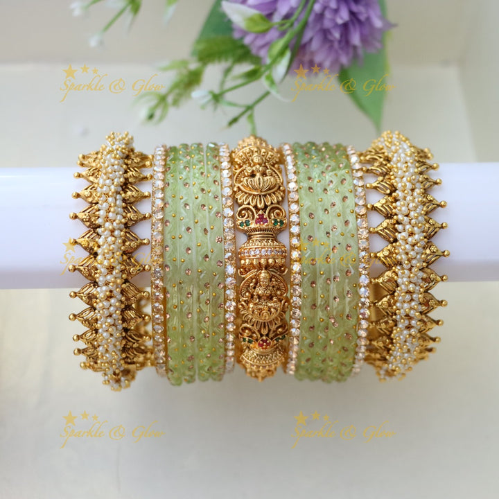 Exquisite Lakshmi Pearl Bridal Bangle Set for Elegance