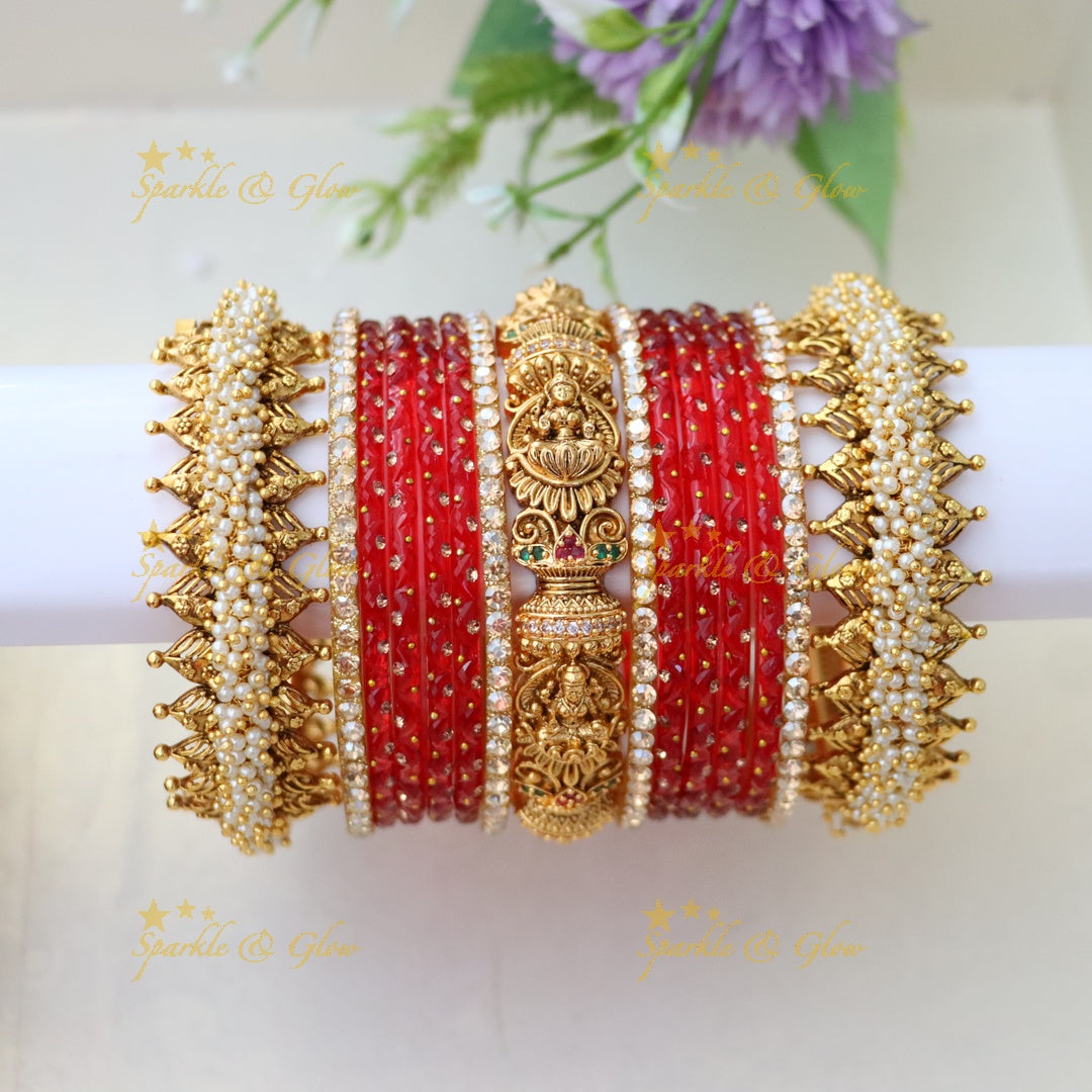 Exquisite Lakshmi Pearl Bridal Bangle Set for Elegance
