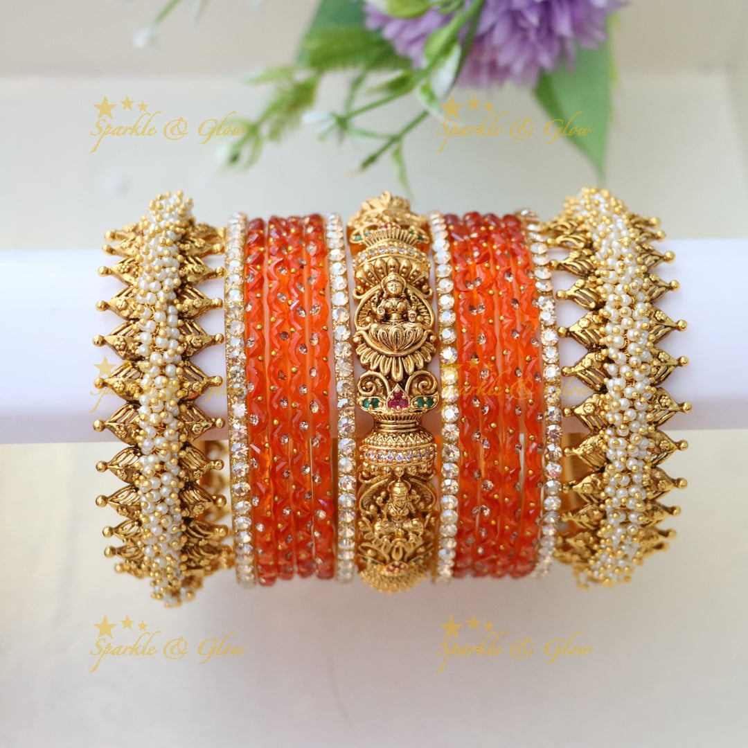 Exquisite Lakshmi Pearl Bridal Bangle Set for Elegance