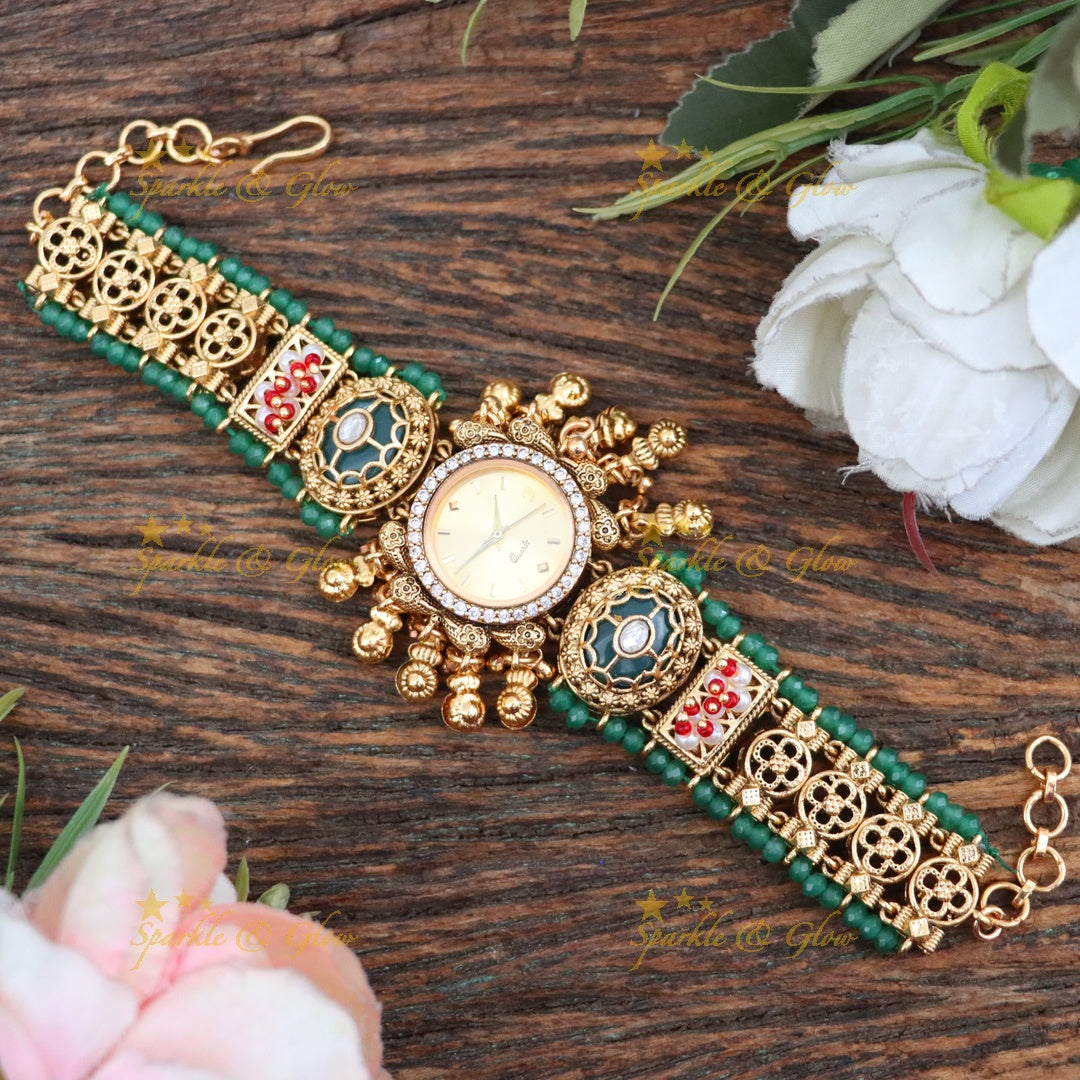 Exquisite Floral Green Heritage Watch | Sparkle & Glow