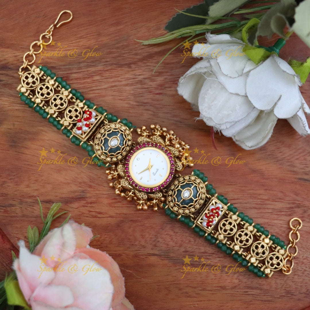 Exquisite Floral Green Heritage Watch | Sparkle & Glow