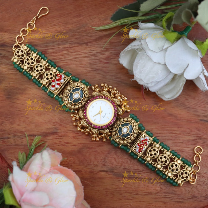 Exquisite Floral Green Heritage Watch | Sparkle & Glow