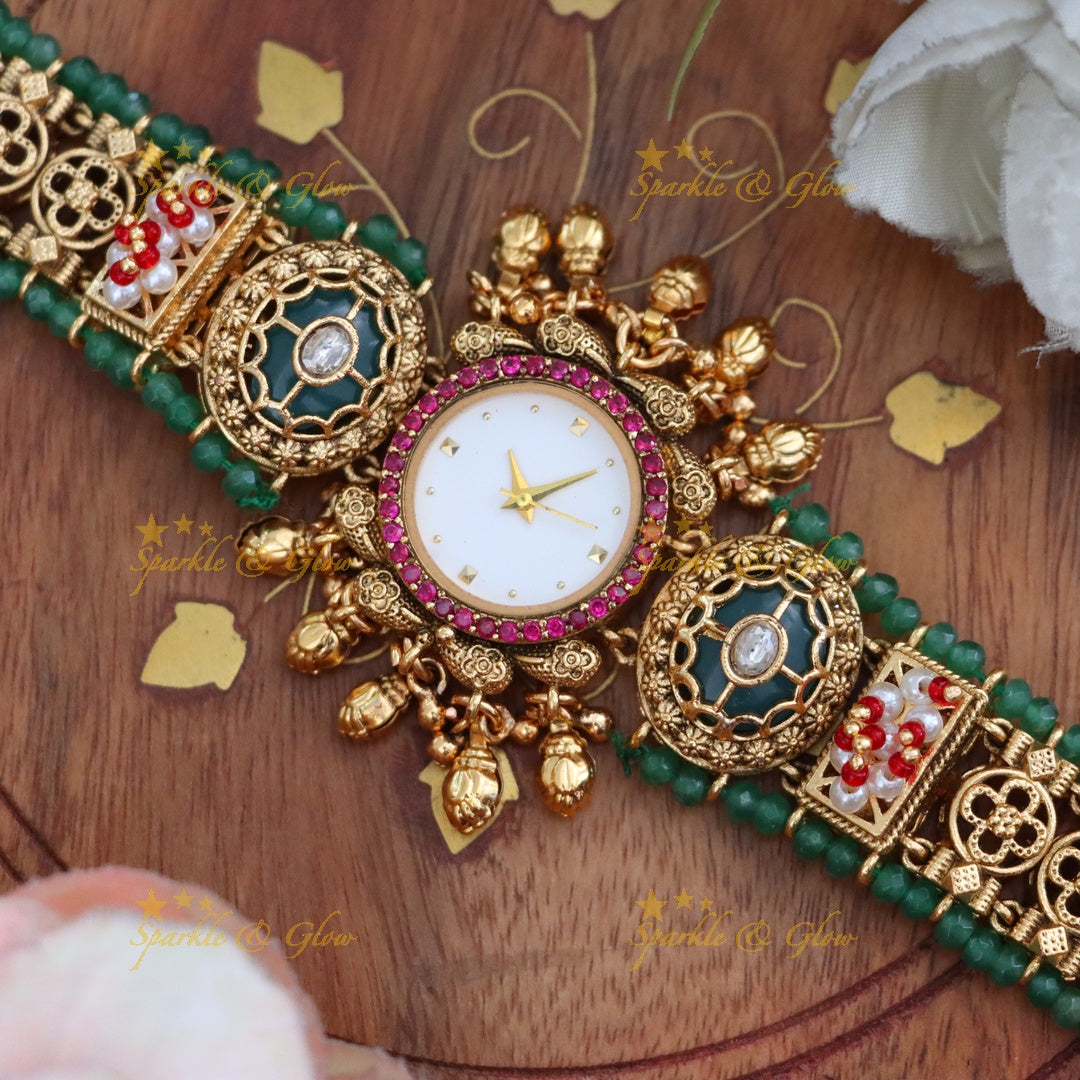 Exquisite Floral Green Heritage Watch | Sparkle & Glow