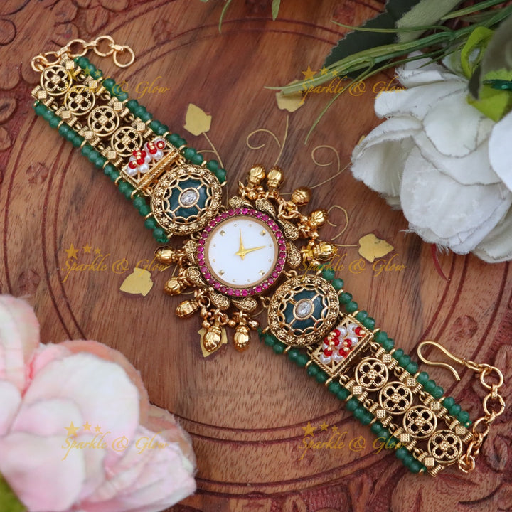 Exquisite Floral Green Heritage Watch | Sparkle & Glow