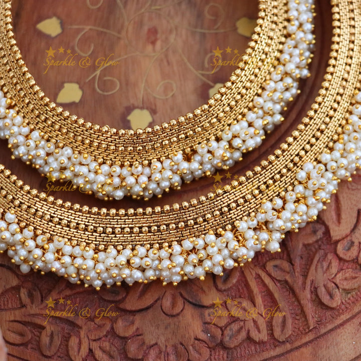 Antique Gold Bridal Anklets with Bead Fringe
