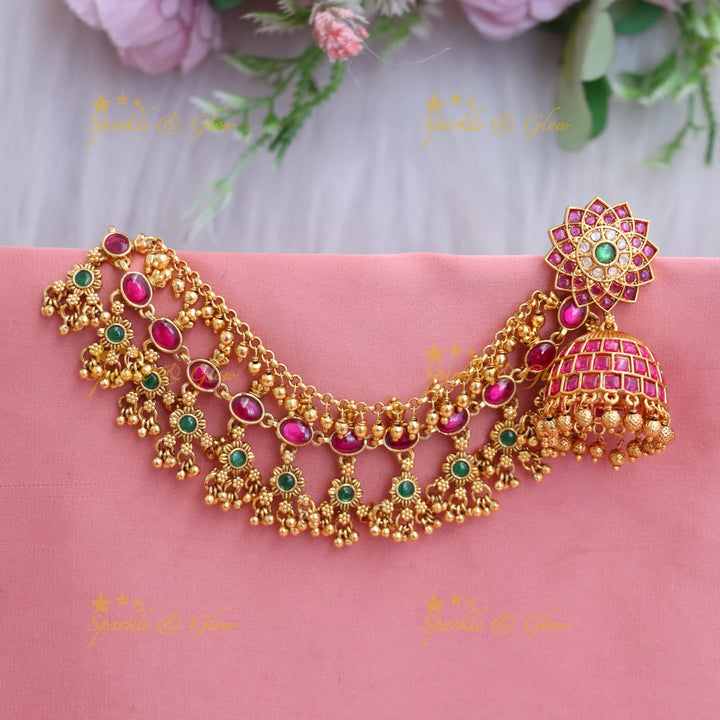 Sunflower Earrings & Earchain Set - Elegant Indian Jewelry