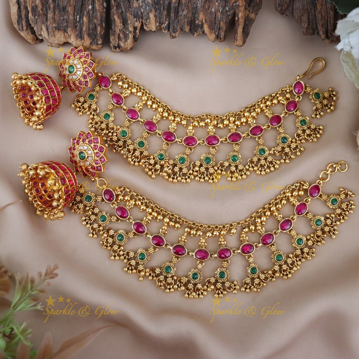 Sunflower Earrings & Earchain Set - Elegant Indian Jewelry
