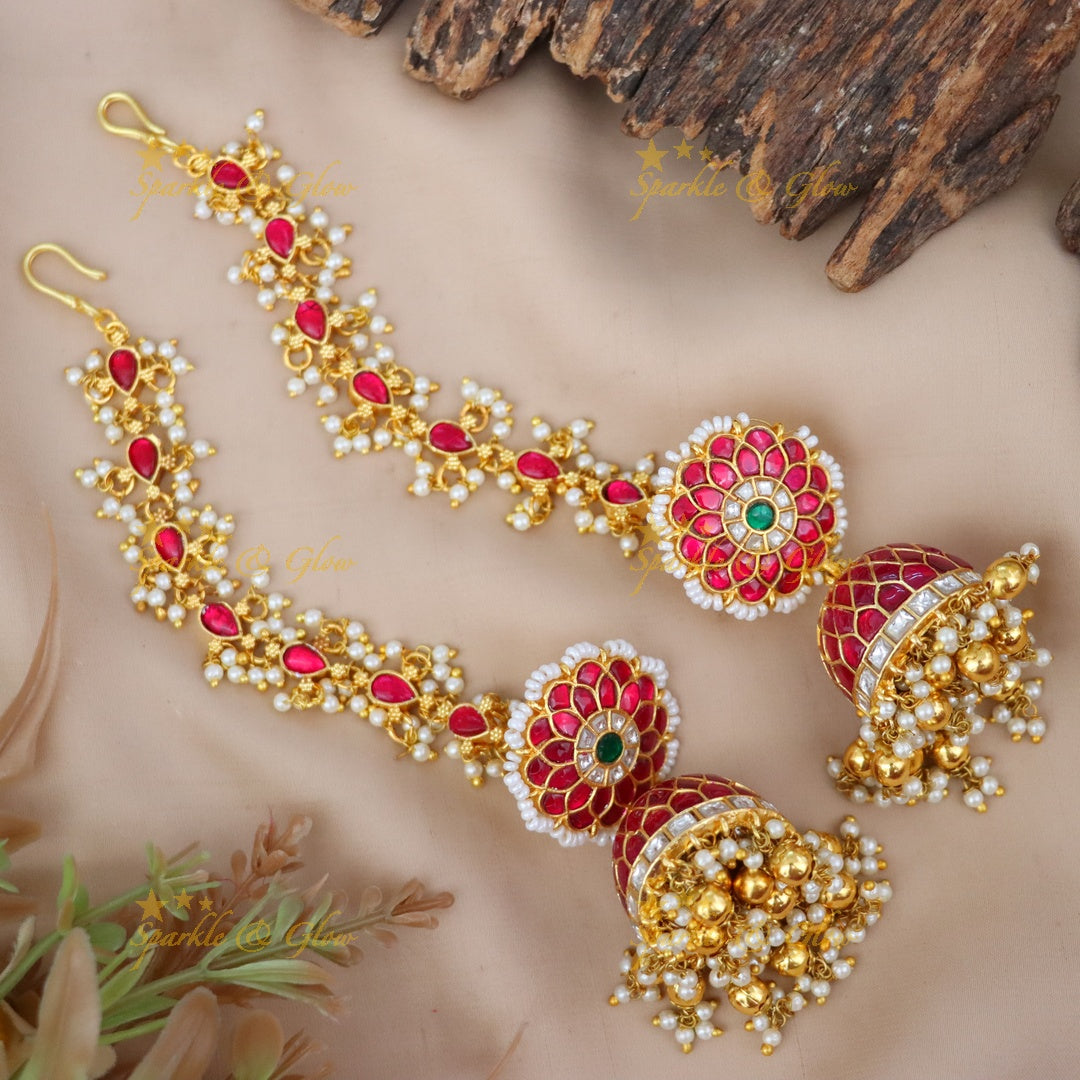 Stunning Kundan Earring Earchain Combo for Timeless Elegance