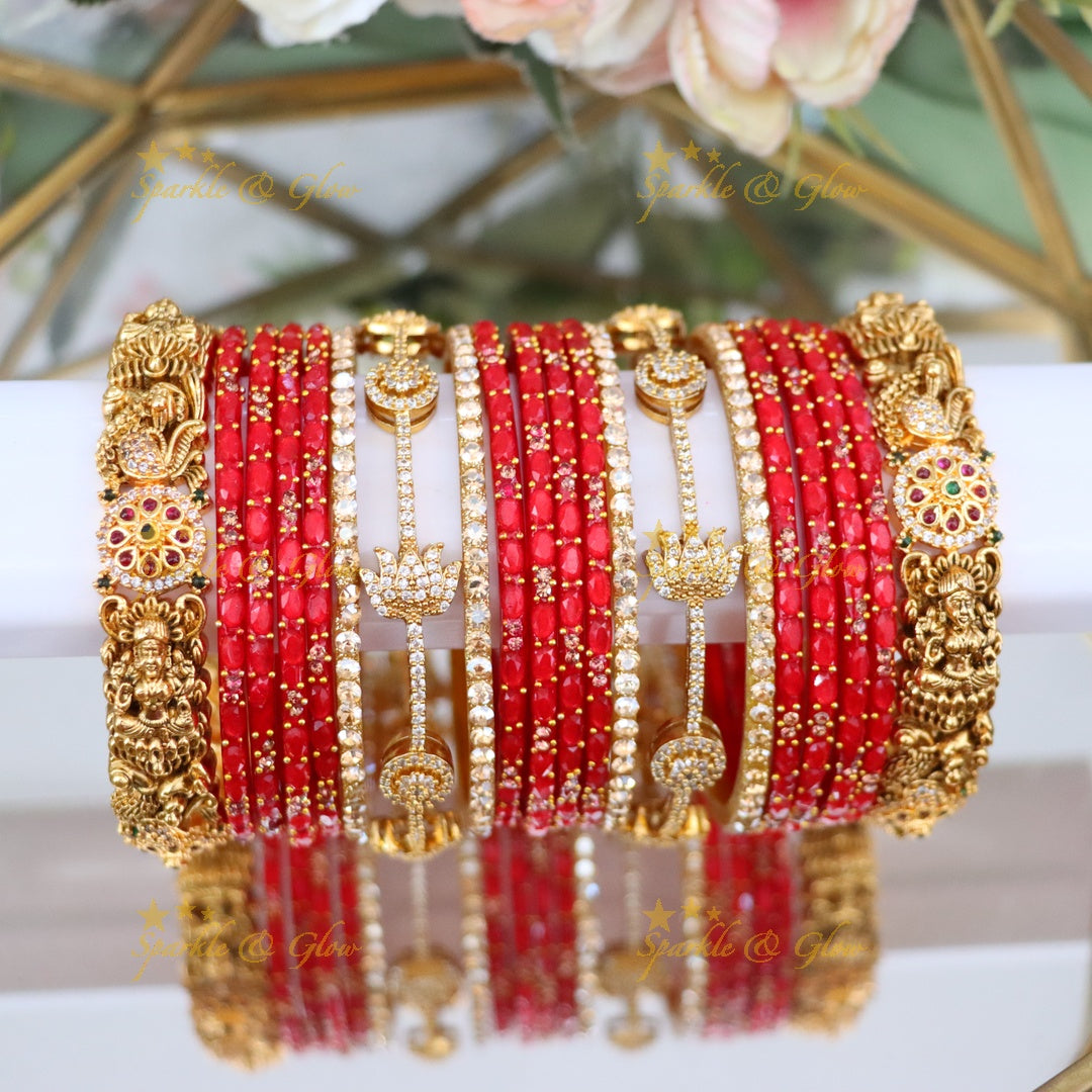 Exquisite Lakshmi Lotus Bridal Bangles Set