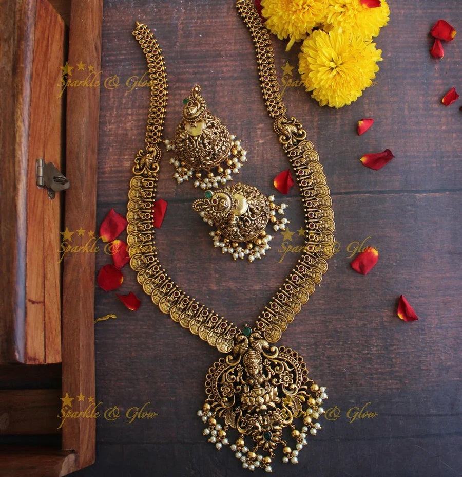 Gold alike Antique polished Lakshmi coin haram - Sparkle and Glow