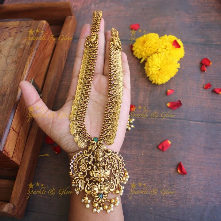 Gold alike Antique polished Lakshmi coin haram - Sparkle and Glow