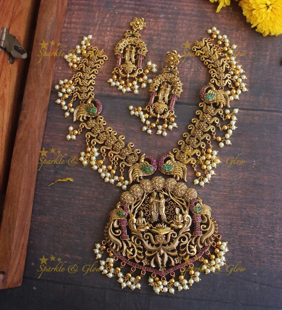 Gold alike Exquisite Rama Parivar gutta pusalu necklace - Sparkle and Glow