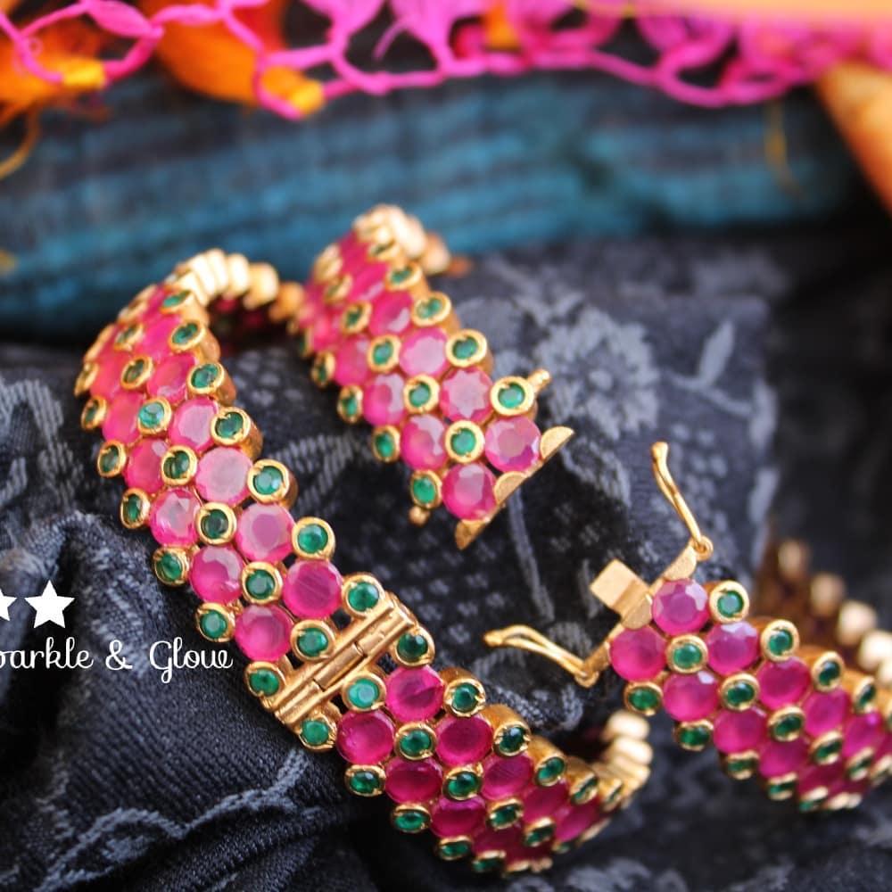 Semi precious stones openable bangle - Single piece - Sparkle and Glow