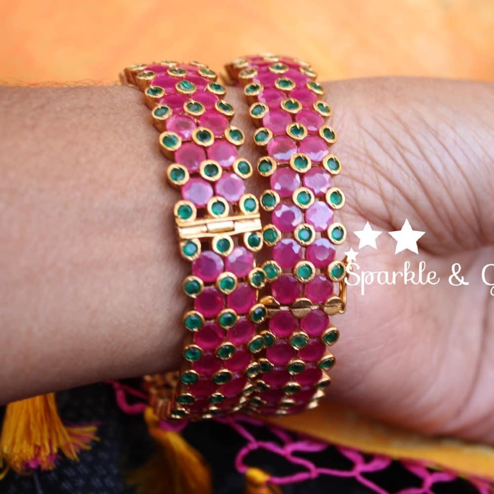 Semi precious stones openable bangle - Single piece - Sparkle and Glow