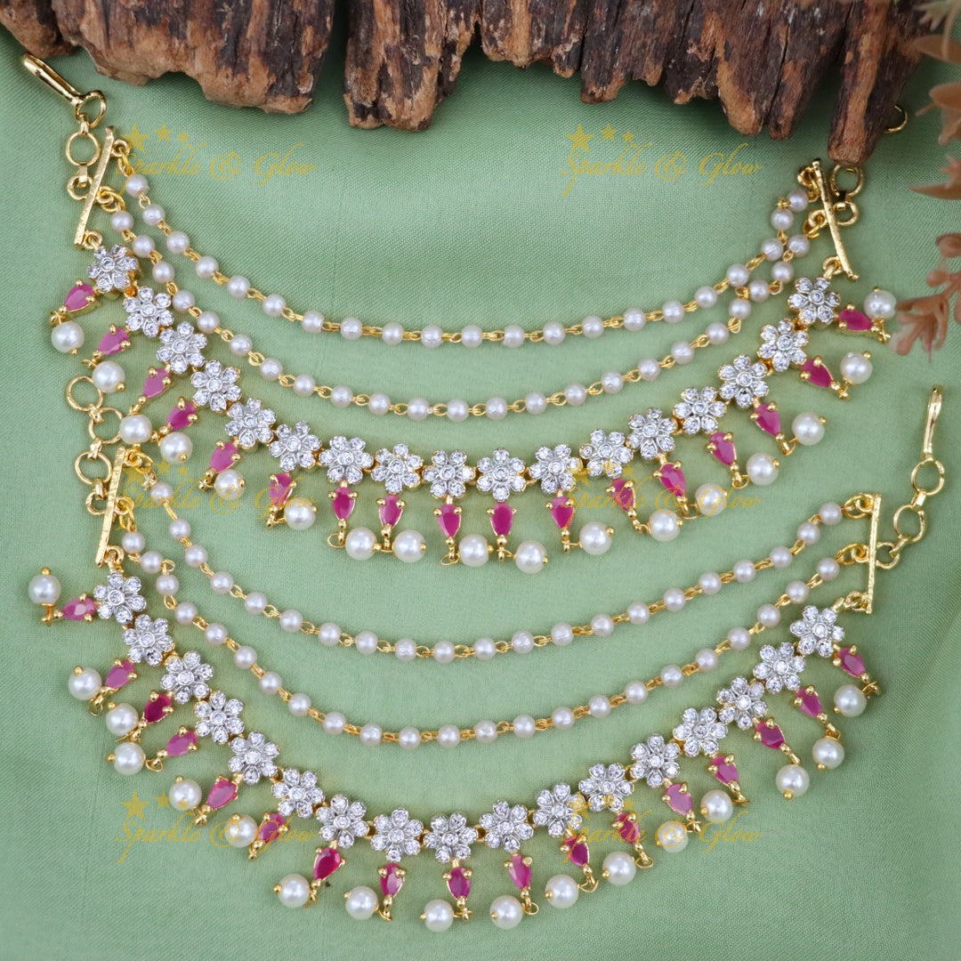 Elegant Indian Bridal Earchain with American Diamonds
