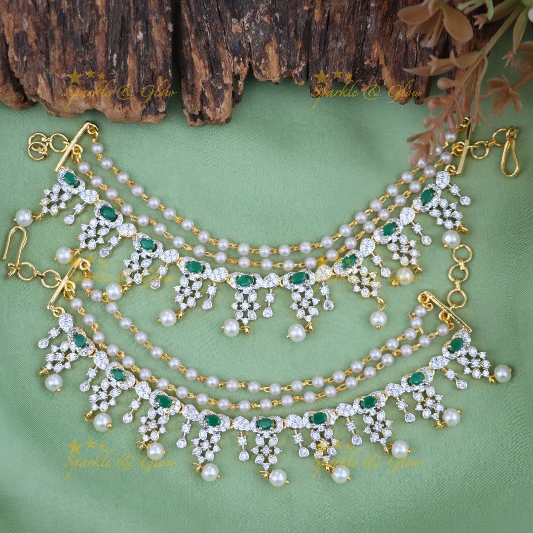 Exquisite Diamond Pearl Earchain for Weddings