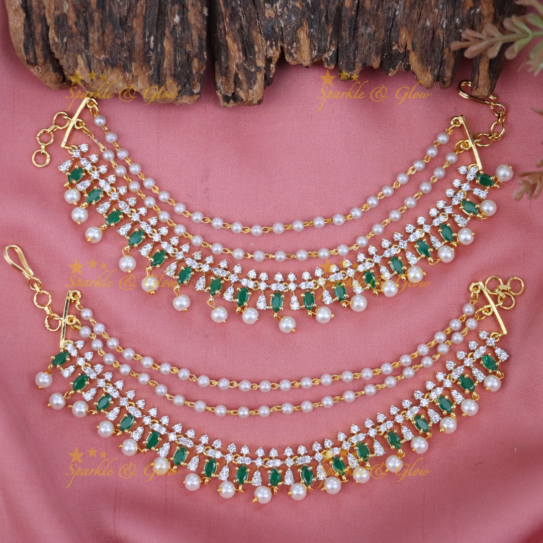 Luxurious Earchain with American Diamonds & Pearls