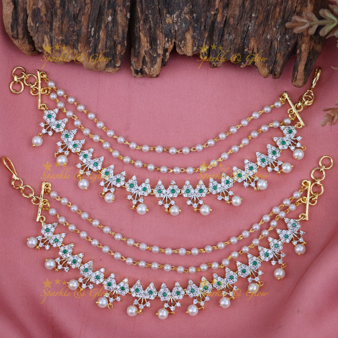 Exquisite Earchains with American Diamonds & Pearls