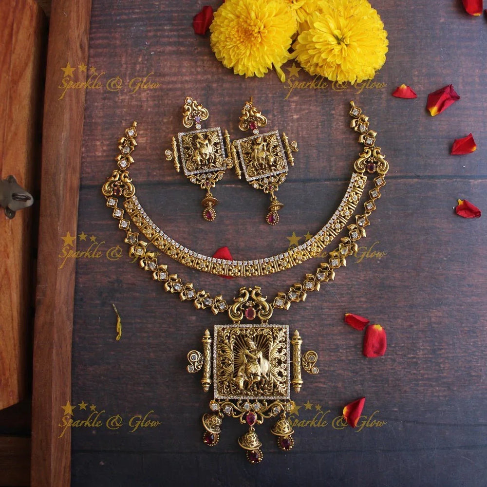 Gold alike Exquisite and Unique Krishna necklace - Sparkle and Glow