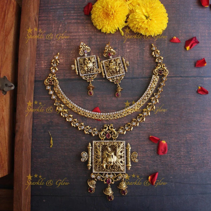 Gold alike Exquisite and Unique Krishna necklace - Sparkle and Glow