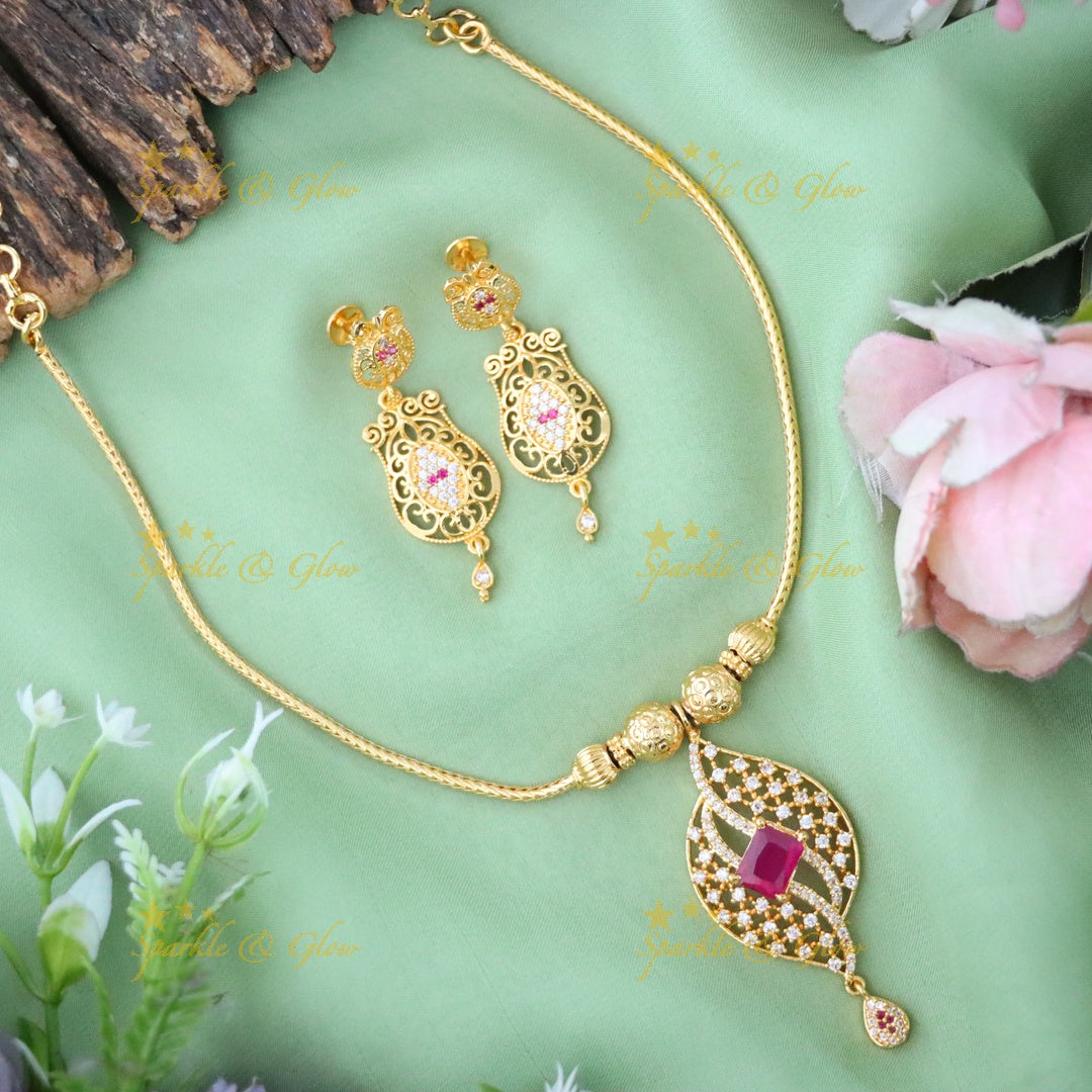 Elegant Microgold Short Necklace - Festive Shine