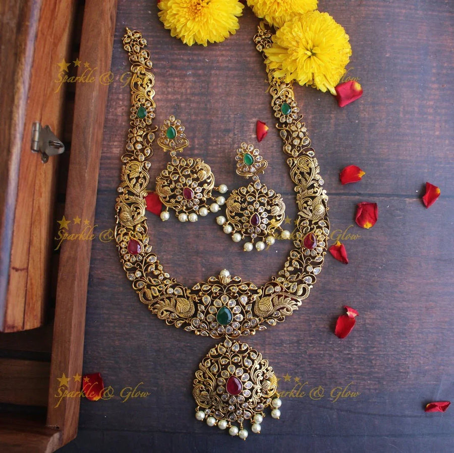 Gold alike Antique polished beautifull CZ stone non idol haram - Sparkle and Glow
