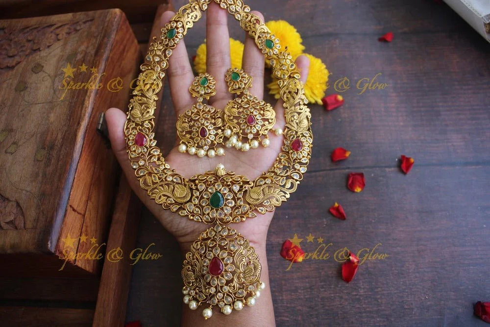 Gold alike Antique polished beautifull CZ stone non idol haram - Sparkle and Glow