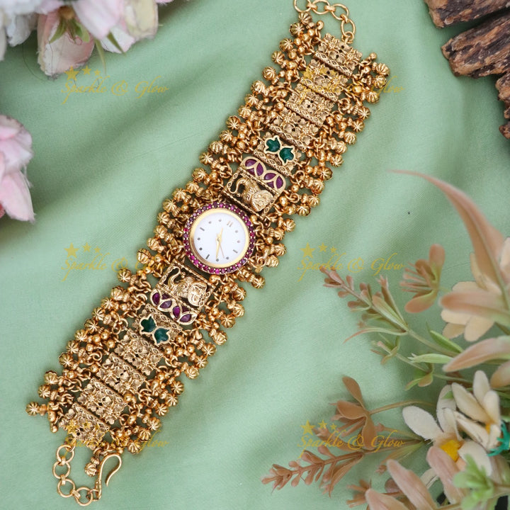 Stunning Gold-Plated Elephant Bridal Watch Bracelet