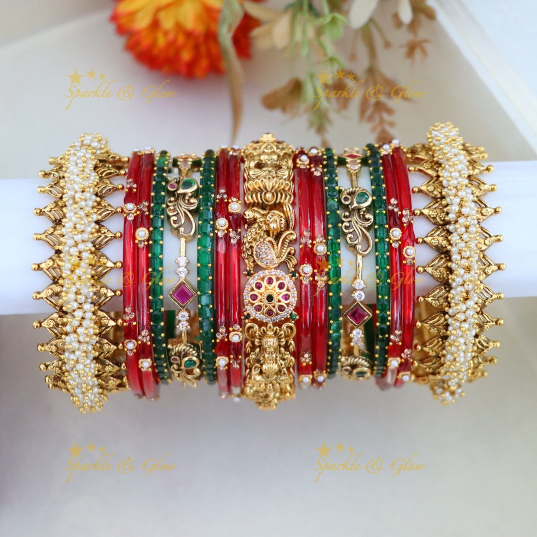 Luxurious Bridal Bangles with Lakshmi & Peacock Designs