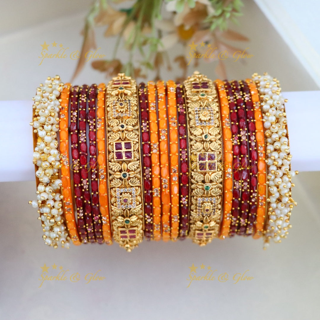 Exquisite Kemp Floral Bridal Bangles - Premium Imitation