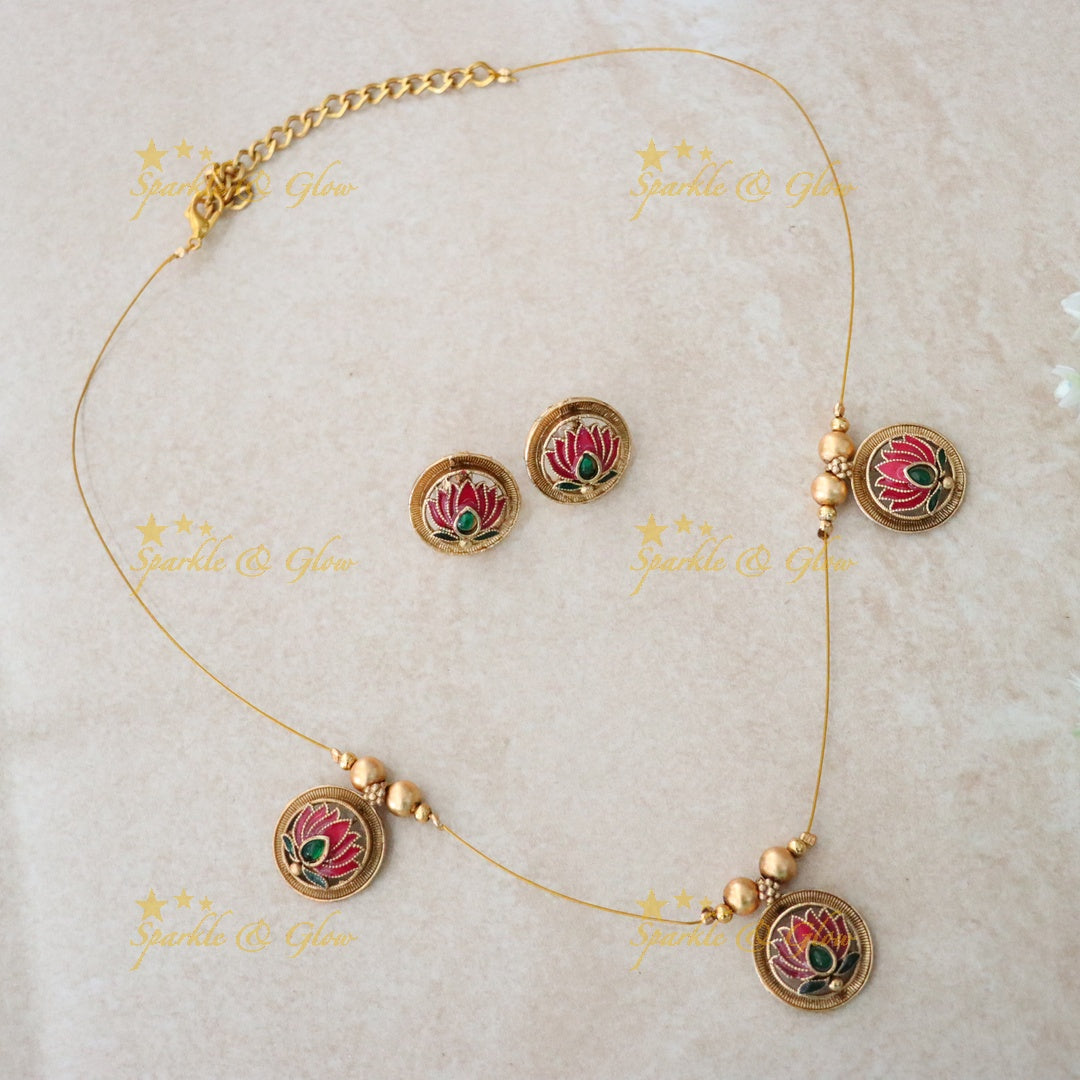 Exquisite Lotus Floral Gold Necklace Set for Weddings