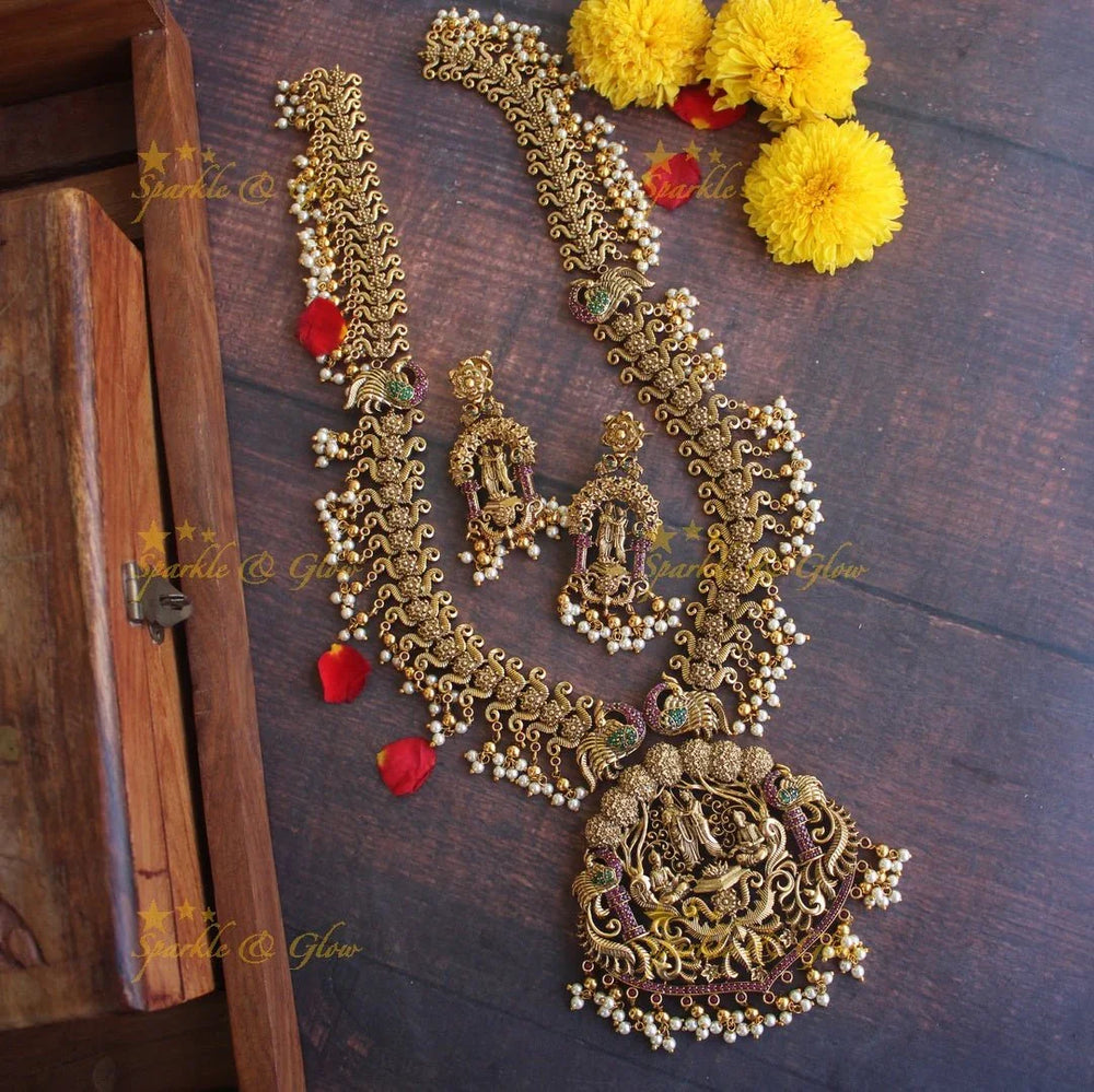 Gold alike Exquisite Rama Parivar gutta pusalu long necklace - Sparkle and Glow