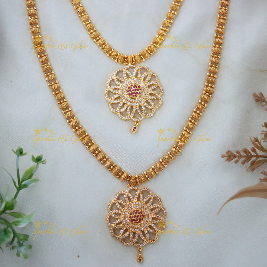 Exquisite Microgold Long Necklace Bridal Set - Sparkle & Glow