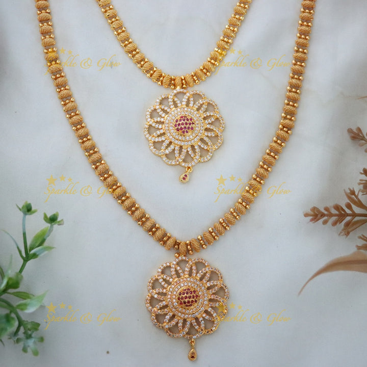 Exquisite Microgold Long Necklace Bridal Set - Sparkle & Glow