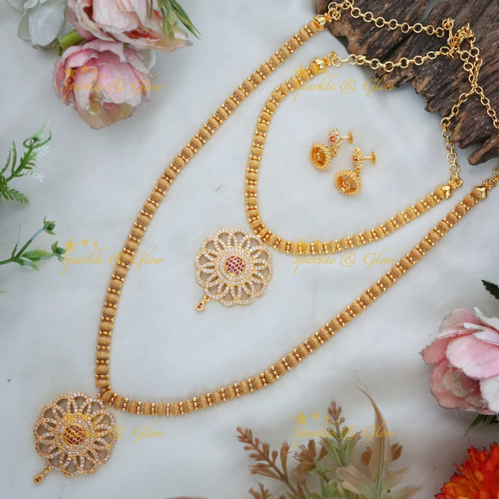 Exquisite Microgold Long Necklace Bridal Set - Sparkle & Glow