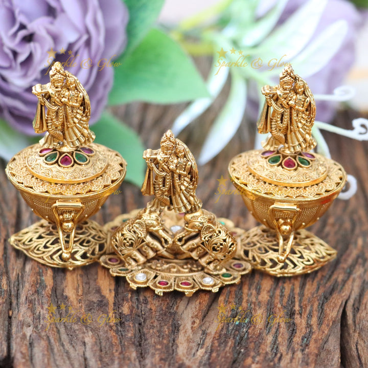 Exquisite Gold Radhakrishna Kumkum Box for Weddings