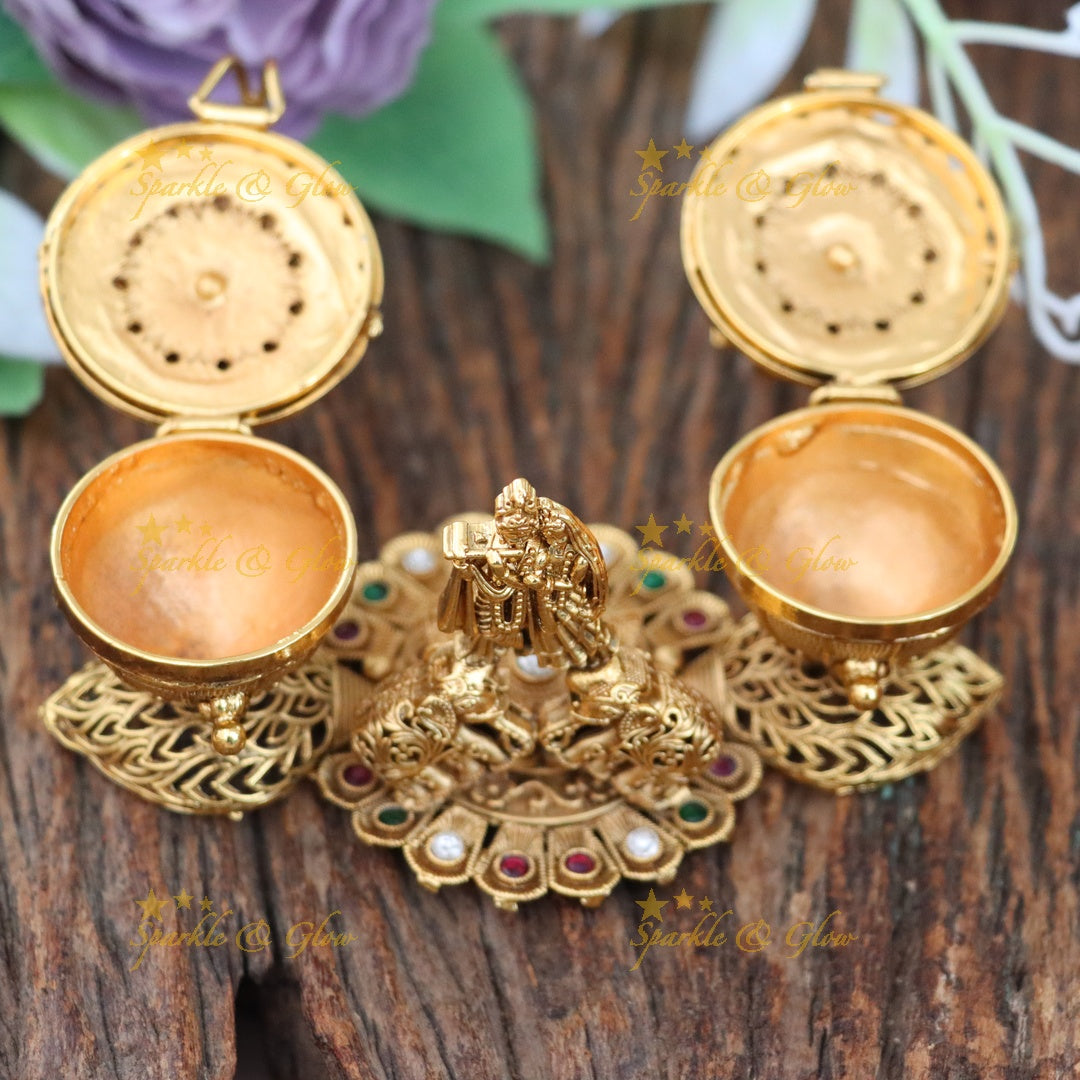 Exquisite Gold Radhakrishna Kumkum Box for Weddings