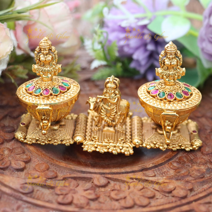 Exquisite Temple Kumkum Box - Lakshmi & Krishna Designs