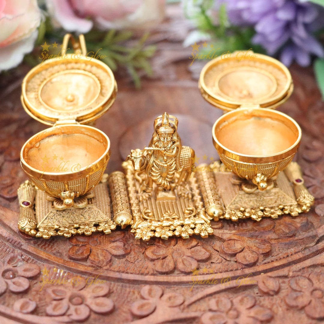 Exquisite Temple Kumkum Box - Lakshmi & Krishna Designs