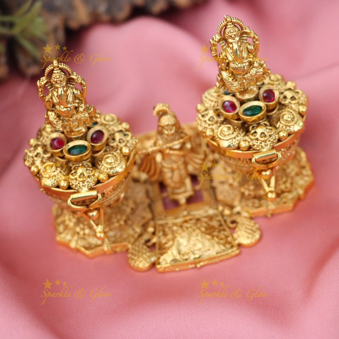 Exquisite Gold Idol Ganesha & Krishna Kumkum Box