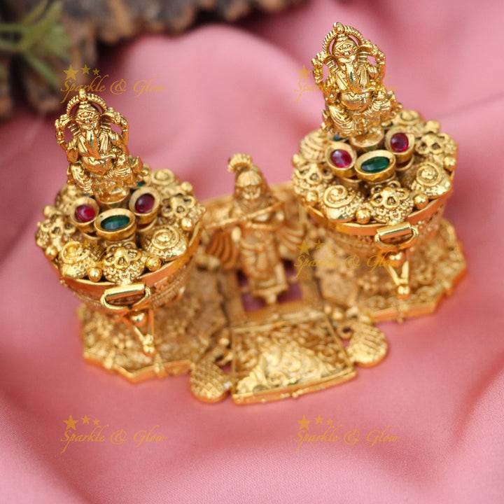 Exquisite Gold Idol Ganesha & Krishna Kumkum Box