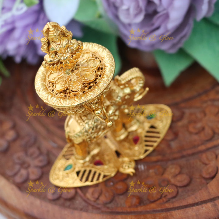 Exquisite Gold Lakshmi Elephant Kumkum Box – Sparkle & Glow