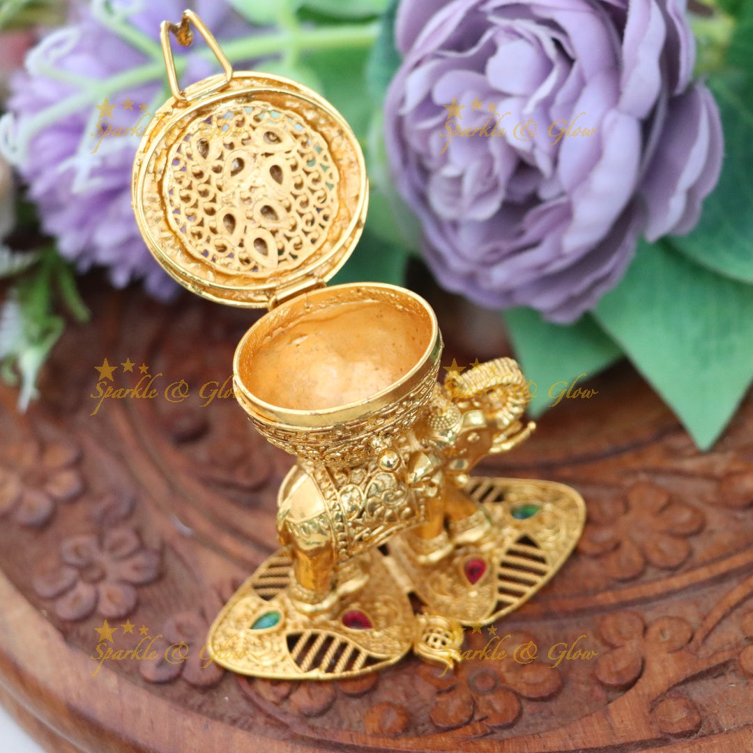 Exquisite Gold Lakshmi Elephant Kumkum Box – Sparkle & Glow