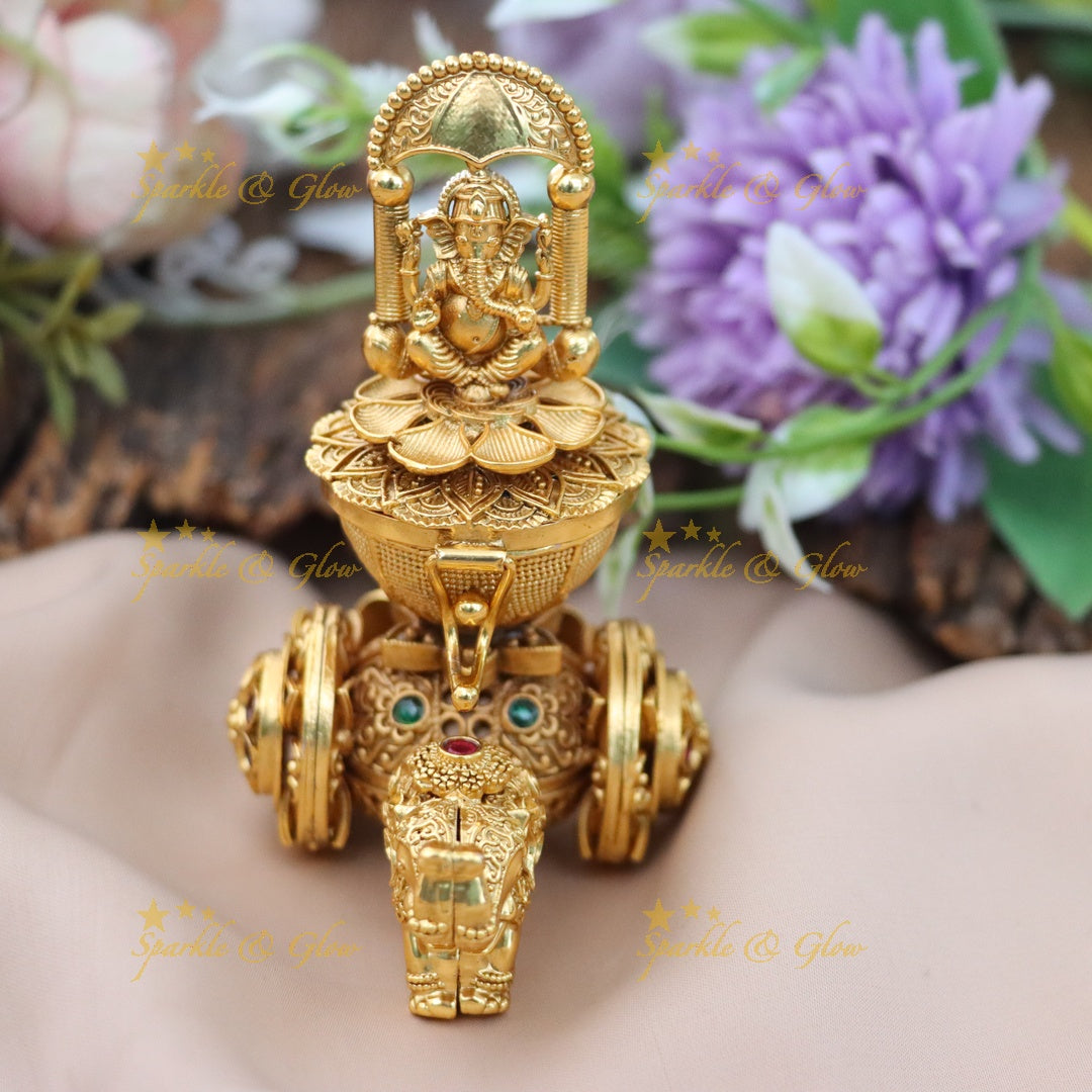 Exquisite Ganesha Elephant Chariot Kumkum Box