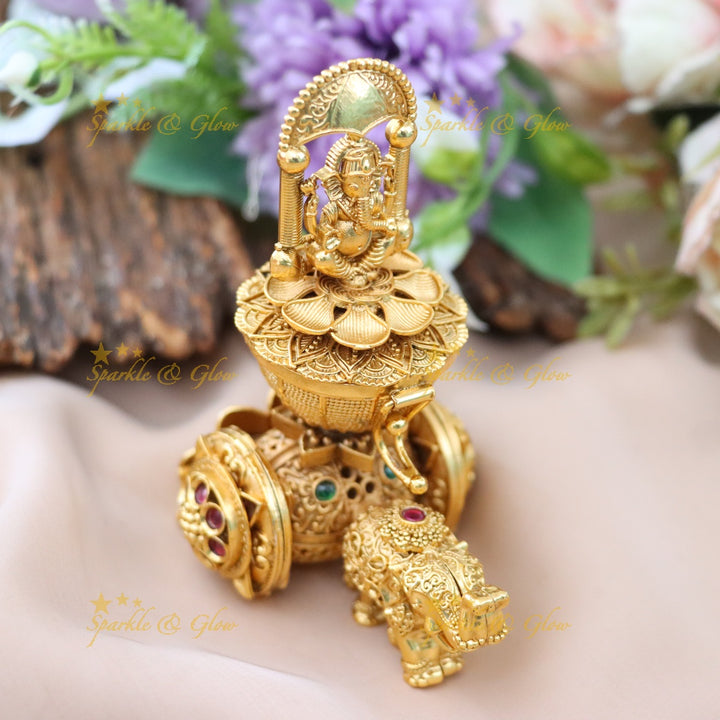 Exquisite Ganesha Elephant Chariot Kumkum Box